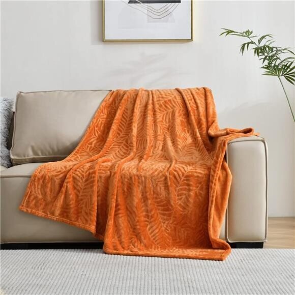 NEW Soft Flannel Fleece Fall Throw Blanket - 50x60 In, Cozy Orange Leaves Design - Picture 4 of 7